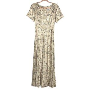 DBY VTG Brocade Maxi Dress 13 Ivory Floral Regency Edwardian Cottagecore Wedding